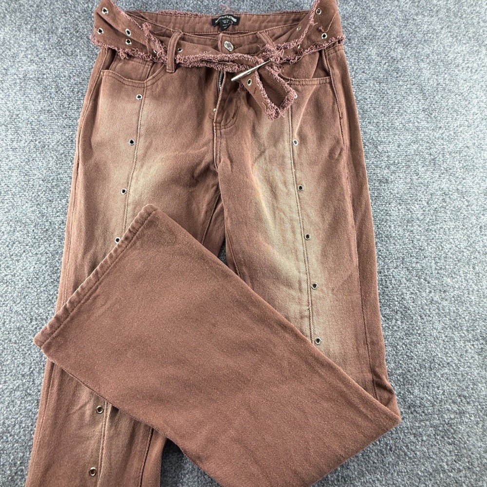 PrettyLittleThing Brown Grommet Eyelet Frayed Belt Denim Jeans US 0